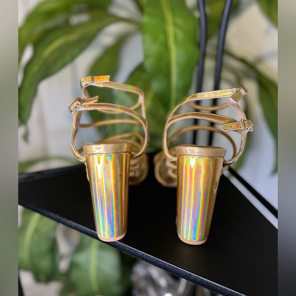 Gold Iridescent Strappy Heels - Picture 7 of 8